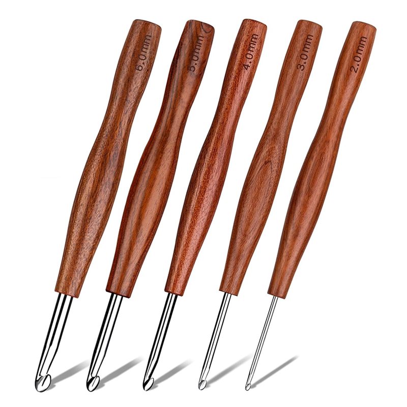Wooden Crochet Hooks Ergonomic Handle - AS94-5 Pcs Crochet Hook, 5 Size