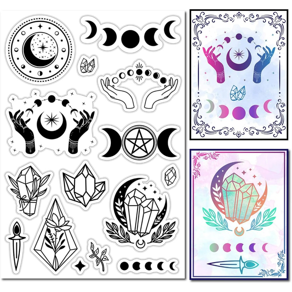 Clear Silicone Stamps For Card Making - Moon Phase Crystal Rubber Stamp Magic