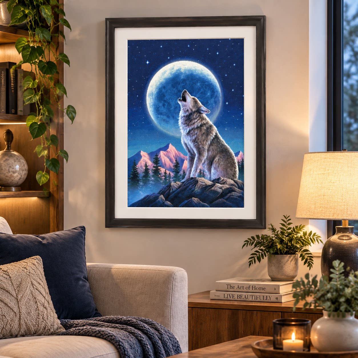 [ZZ9252-Lone Wolf Under the Mo - đánh giá và giá Cross Stitch Stamped Kits Beginners