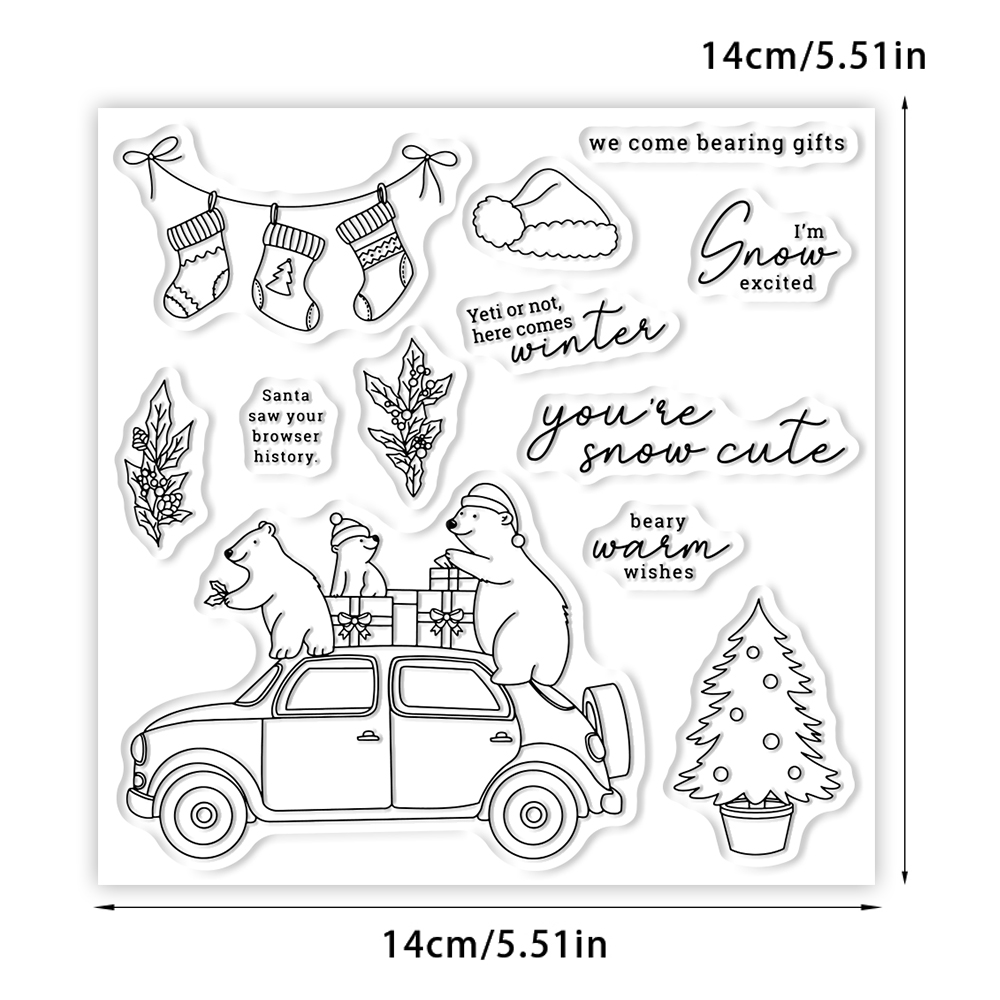 Christmas Driving Polar Bears  - đánh giá và giá Clear Silicone Stamps For Card Making