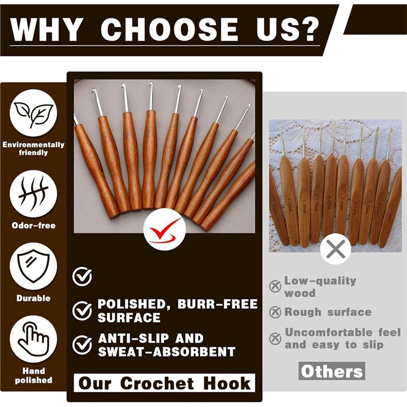 AS94-5 Pcs Crochet Hook, 5 Siz - đánh giá và giá Wooden Crochet Hooks Ergonomic Handle